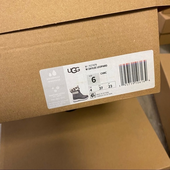 UGG | Zaylee Leopard Snow Boots In Charcoal Grey Size 6 NEW In Box - Picture 8 of 10